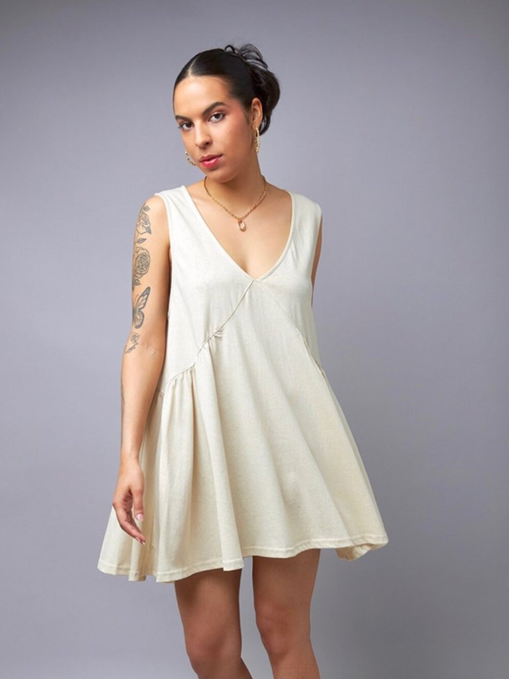 BEIGE SLEEVLESS COVER-UP SUN DRESS